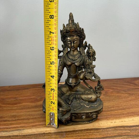 Solid Brass Antique Finish Tara Female Buddha Statue - Serene Spiritual Decor - Picture 7 of 8